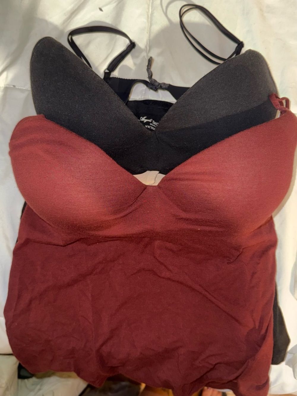 Victoria's Secret Maroon & Black Padded Camisoles with Built-In Bra